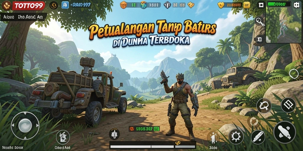 Screenshot gameplay TOTO99 menampilkan petualangan seru di dunia terbuka.