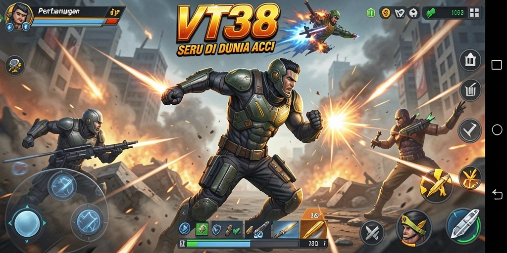 Screenshot gameplay VT38 menampilkan aksi pertarungan yang menegangkan dan mendebarkan.