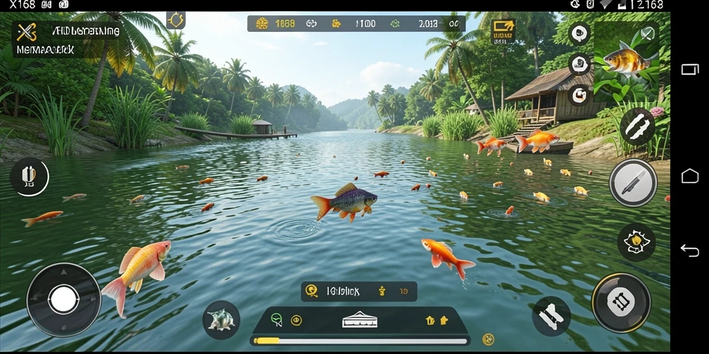 Screenshot gameplay X168 menampilkan suasana memancing yang memukau.
